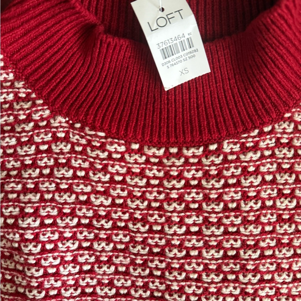 LOFT Red and White Textured Women's Sweater